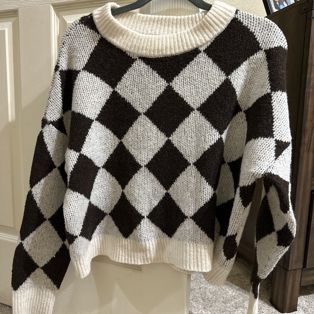 Brown Multi Colored Checkered Sweater